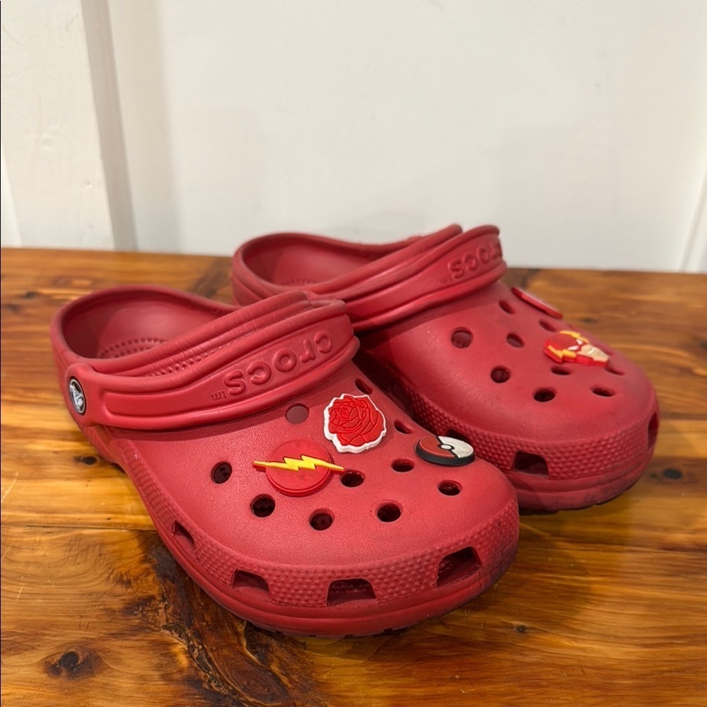 Crocs Classic Red Clogs with Jibbitz Rose Flash Pokemon Captain America